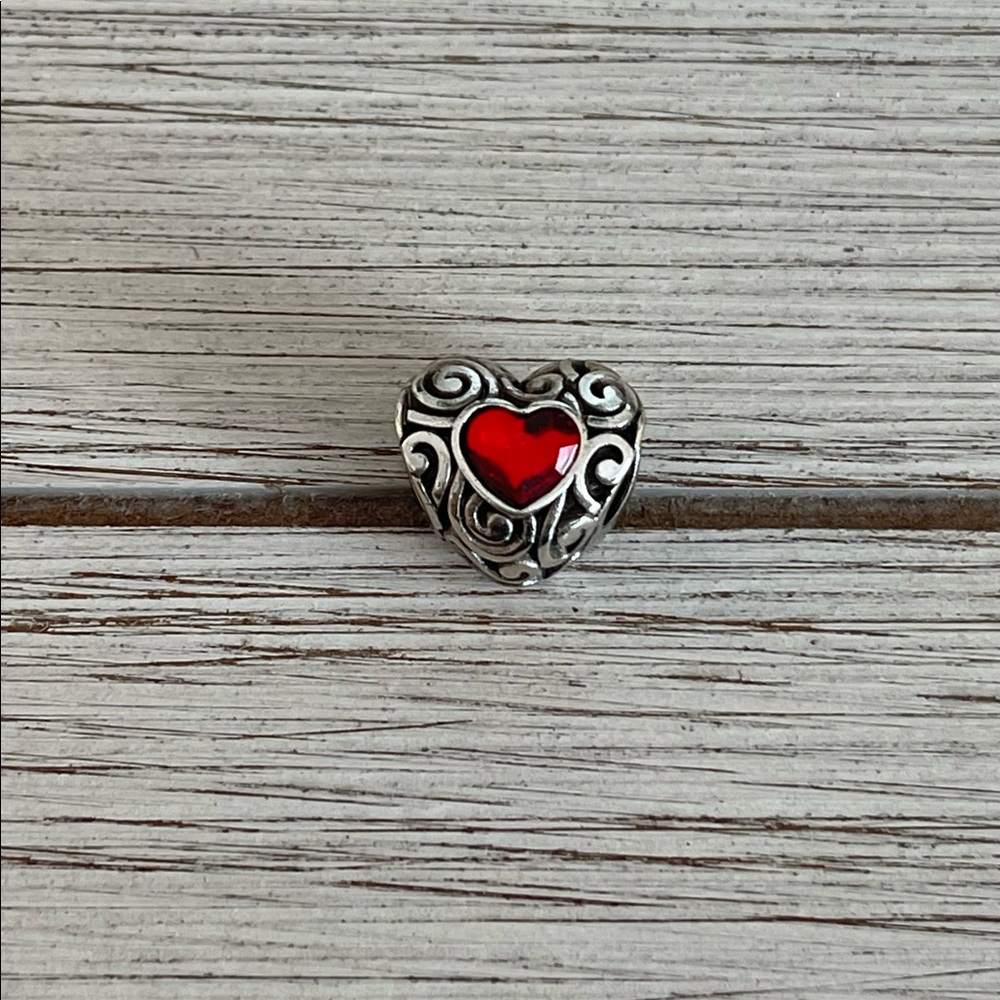 A Brighton Swirly Red Valentine Heart Love Bead with Red Crystal NWOT